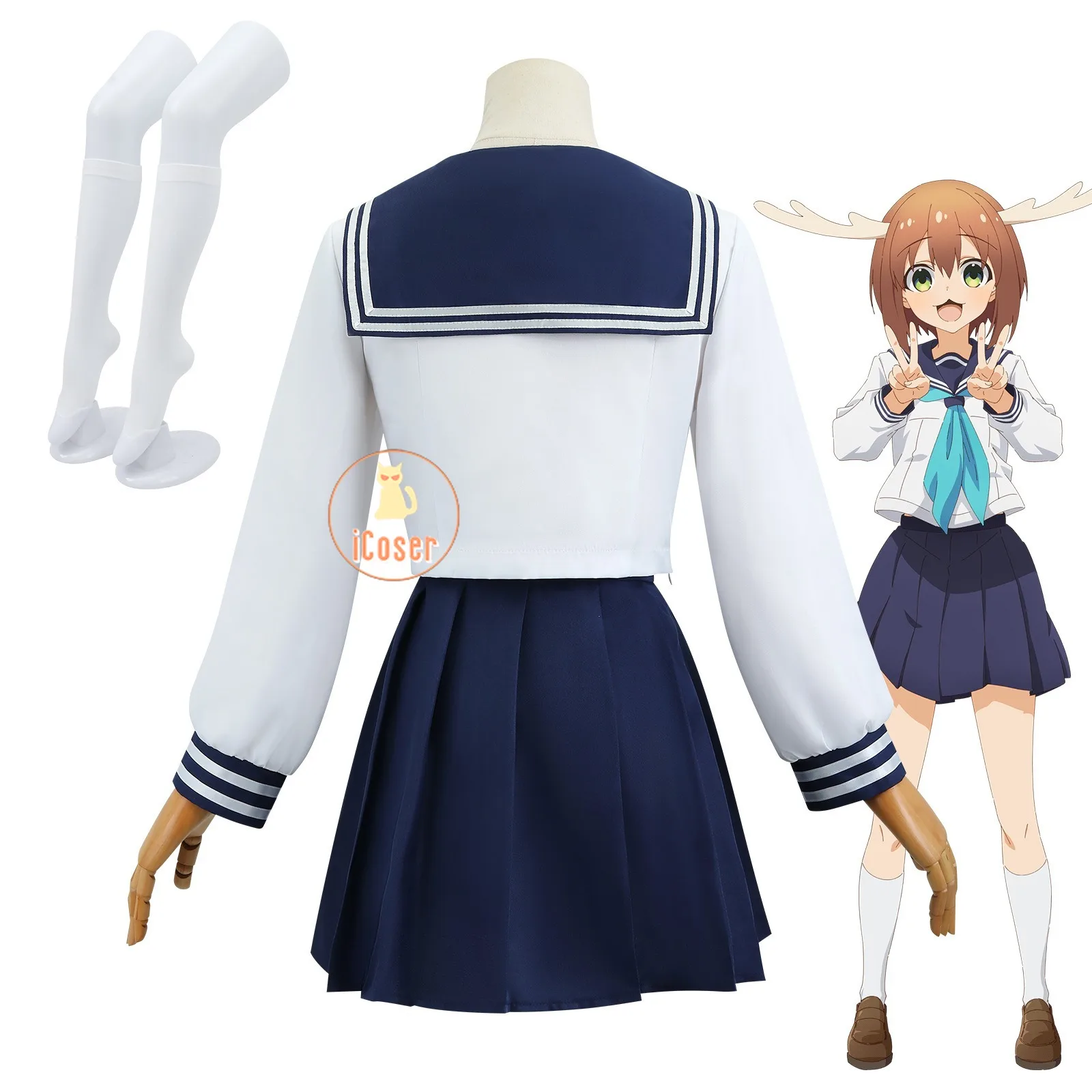 Noko Shikanoko косплей костюм парик аниме Мой олень друг нокотан платье школьная форма