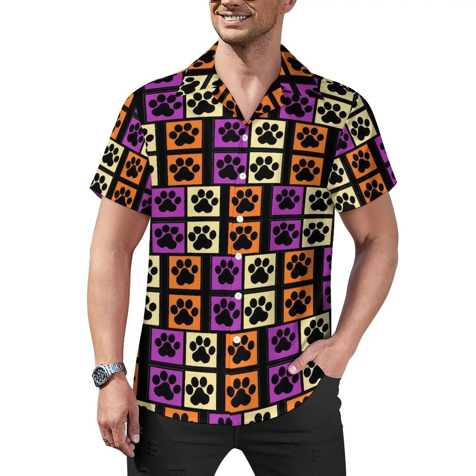 

Повседневные рубашки с принтом лапы собаки, яркая рубашка для отдыха с животными, Гавайские забавные Блузы для мужчин, графический размера плюс