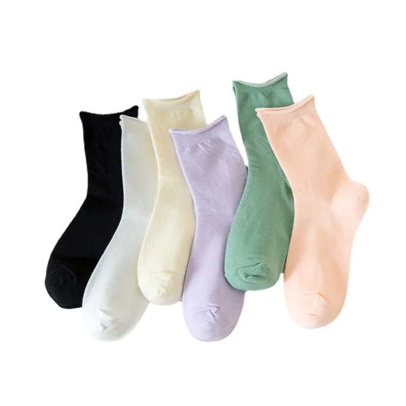 

Женские хлопковые носки, модные летние милые кавайные карамельные цвета, роскошные корейские, японские, с оборками, до щиколотки, весенние, средние