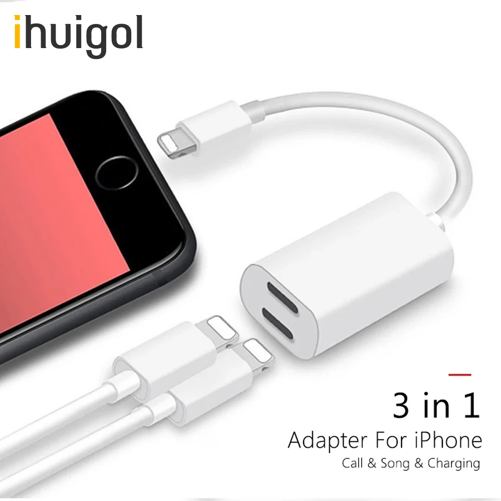 

ihuigol 2 in 1 Dual Lighting Adapter Connertor Charging Listen Audio For iPhone X 7 8 plus Earphone Aux Splitter Cable Converter