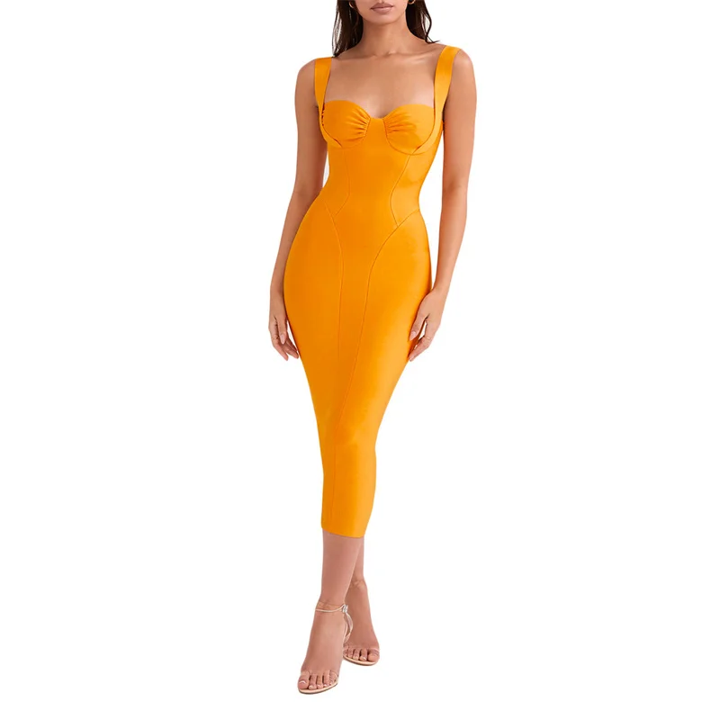 

Elegant Party Summer Dresses Ladies Solid Color Pleated Chest Sleeveless Strapless Bodycon Dress Sexy Clubwear Women Clothing