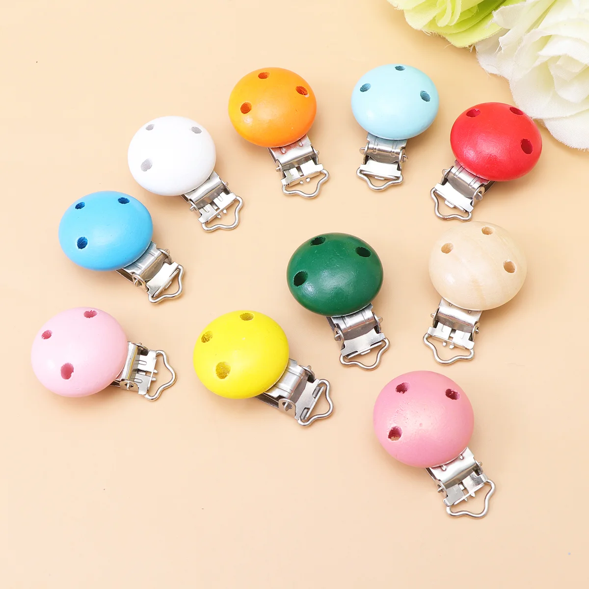 

10 Pcs Teether Holder Round Kids Pacifier Clips Round Accessories Kids Bamboo Silicone Child