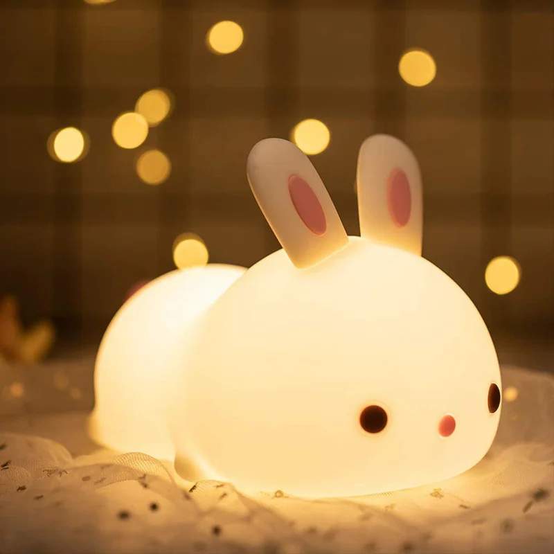 USB Rechargeable Cute Bunny Night Light Silicone Nursery Night Light Tap Control Kids Night Light For Kids Toddler Bedroom Decor