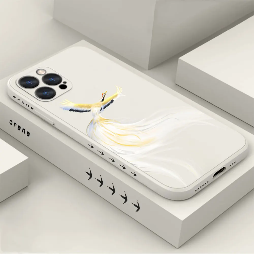 

Fantasy Crane Pattern Phone Case For Apple iPhone 14 13 12 11 Pro Max Mini X XS XR SE 7 8 6 6S Plus Liquid Silicone Cover Funda