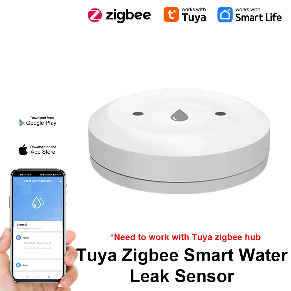 Смарт-датчик утечки воды Tuya ZigBee Wi-Fi детектор работает со шлюзом Zigbee