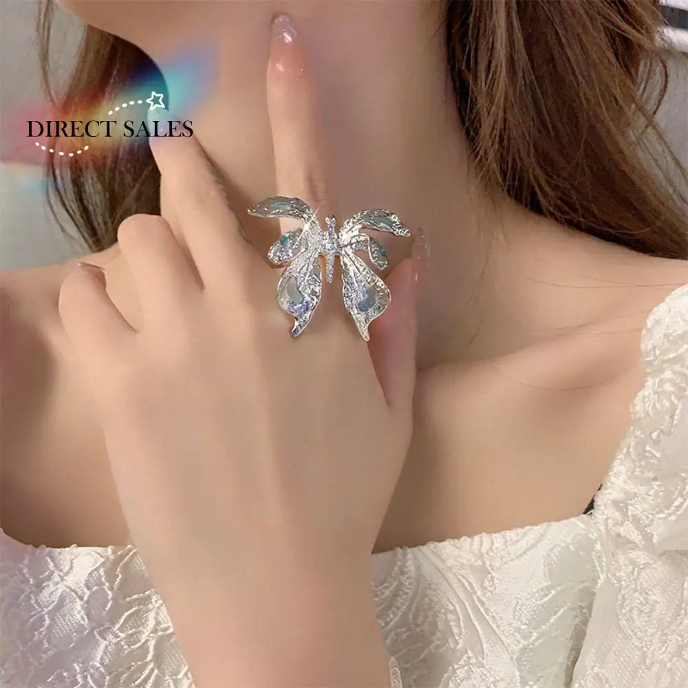 

Women Jewelry Fashion Luxury Butterfly Open Rings Trendy Creative Adjustable Exaggerated Chic Alloy Finger Ring Anniversary Gift