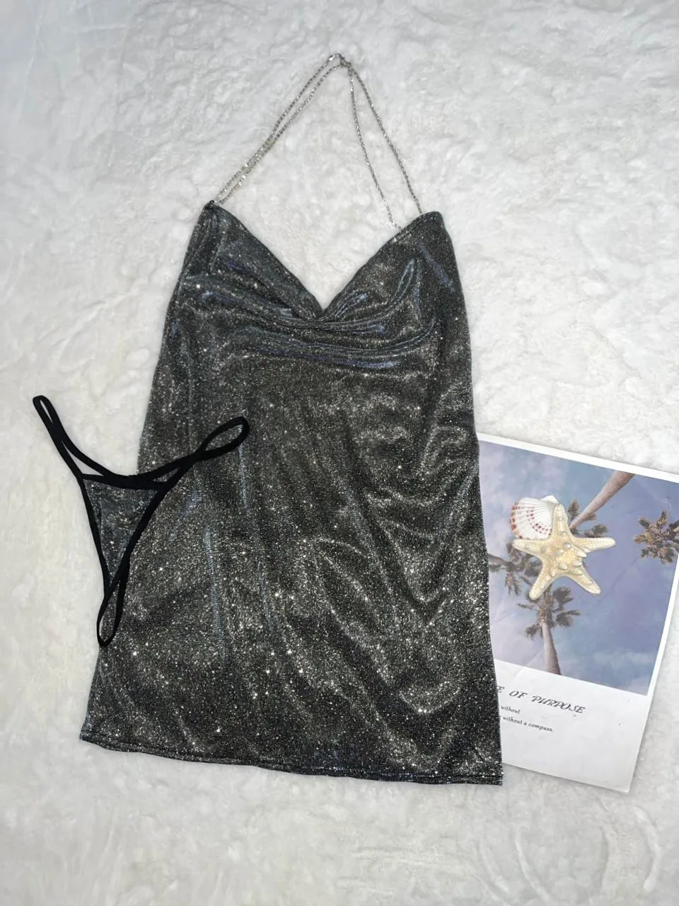 Сексуальное женское белье глубокое V-образное тонкое сверкающее платье на