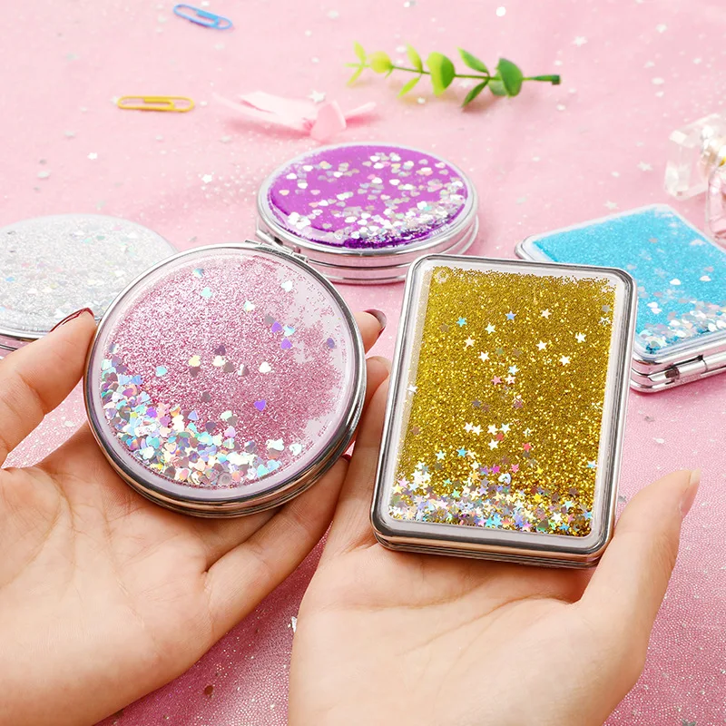 

FEN73 Double-sided Mirror Cute Gift for Little Girls Quicksand Sequins Portable Makeup Mirror Travel Size Creative Design Hand