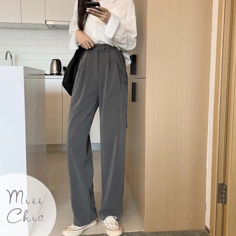 High Waist Drape Straight Casual Suit Pants 2023 Summer New Korean Design Lace Women Wide Leg Pant Office Commuting Trousers