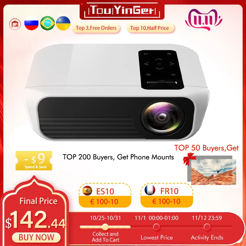 

Touyinger L7 mini LED Projector with full hd 1080p native resolution logo 1920x1080 home cinema projector android wifi optional