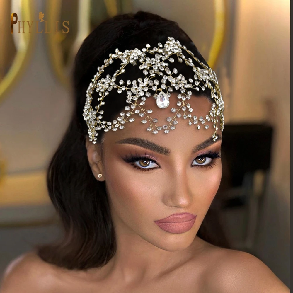 

A446 Wedding Forehead Headband Water Drop Wedding Hair Accessories Rhinestone Forehead Crown for Woman Tiara Indian Headwear