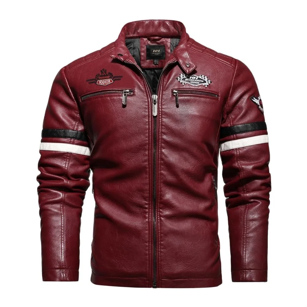 

2022 Autumn Men's New Air Force Pilot Motorcycle Leather Jacket Fashion Mosaic Red Leather Coat