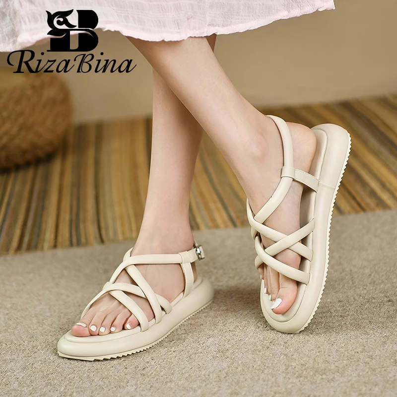 

RIZABINA Leisure Sandals For Women Comfortable Flat With Open Toe Buckle Strap Sandals Street Style Commuting Solid Summer Shoes