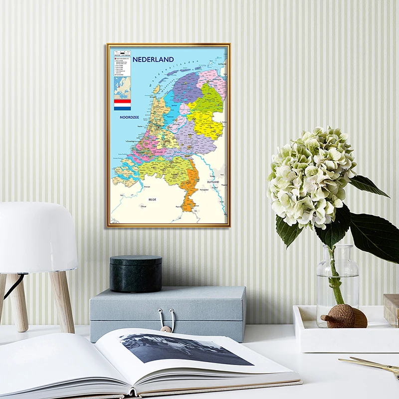 

42*59cm Political Map of The Netherland In Dutch Wall Poster Non-woven Canvas Painting Living Room Home Decor School Supplies