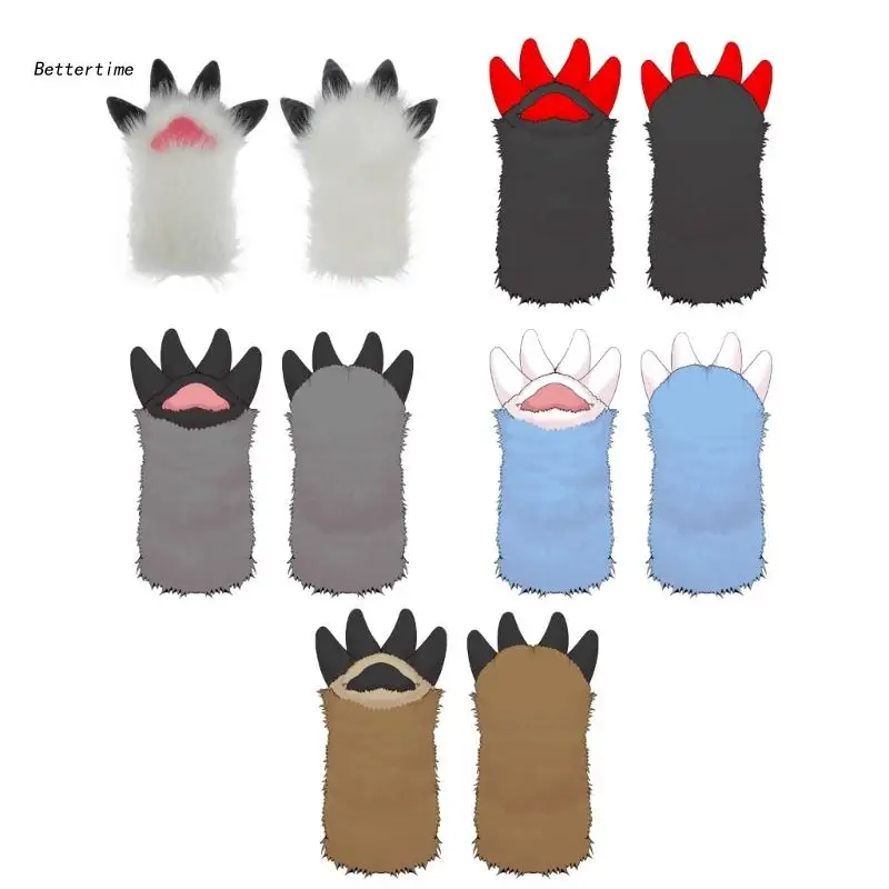 

B36D Girls Halloween Gloves Skin-friendly Mitten with Cartoon Animal Paw Shape Mitten