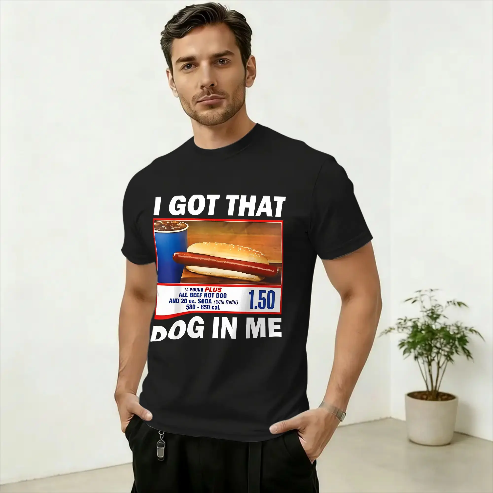 Фото Футболка I Got That Dog in Me Costco для мужчин, забавная хлопковая футболка с принтом «Киркланд Хот Дог» и мемом, с круглым вырезом №1