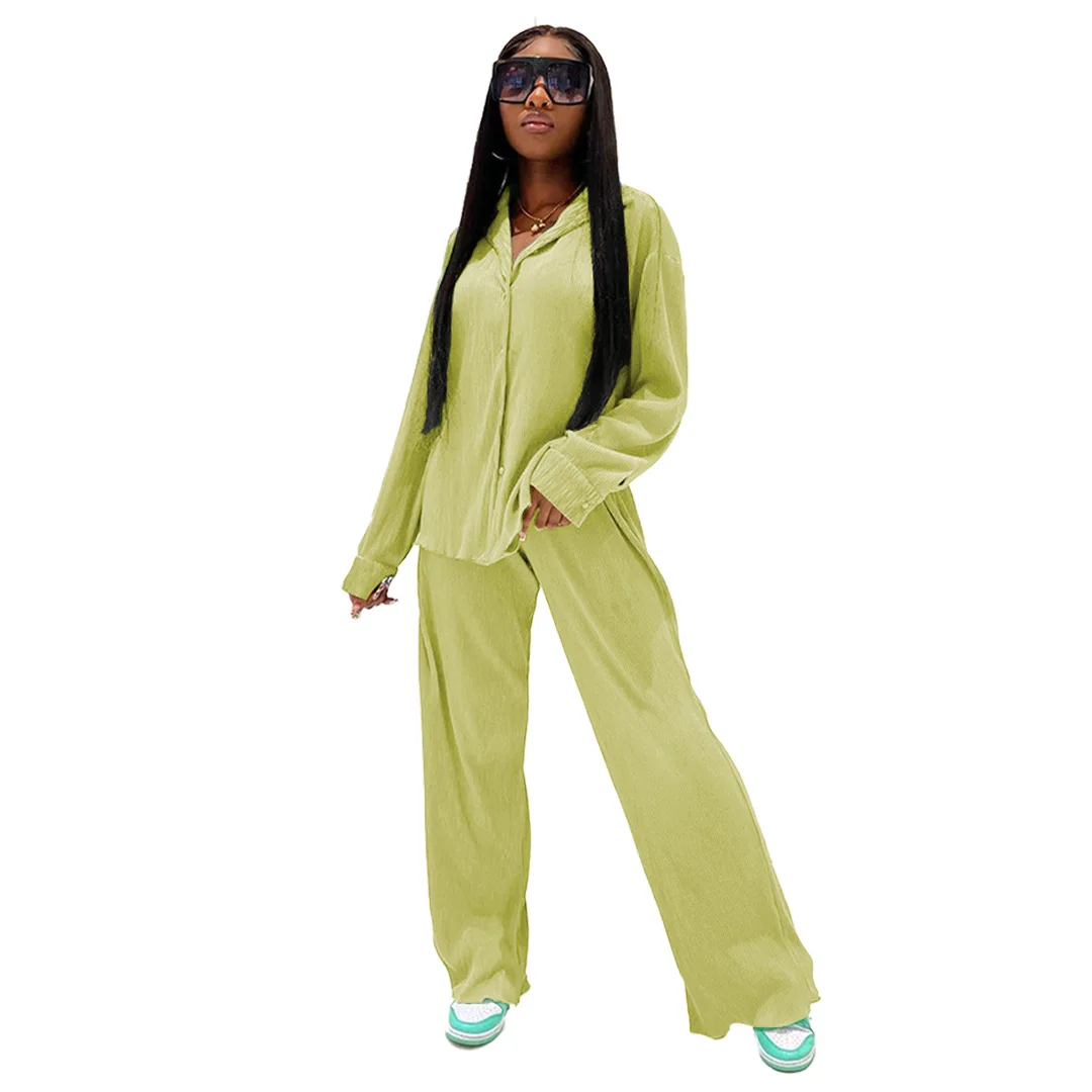 

Женский комплект из 2 предметов, летний комплект одежды, рубашка с длинным рукавом и широкие брюки, элегантный спортивный костюм, спортивный костюм, одежда для фитнеса