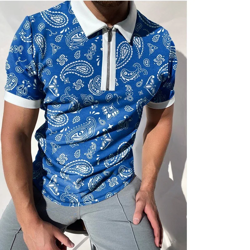 

2023 Grid Patchwork Men's POLO Shirt Short Sleeve Hawaiian Social Luxury Button Cardigan Turn-down Collar Men Clothes