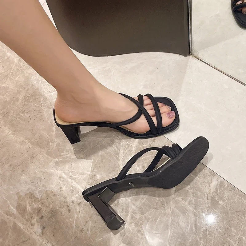 Сандалии Женские однотонные с квадратным носком повседневные водонепроницаемые