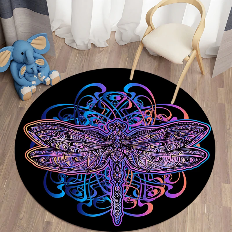 

Dragonfly Kawaii Printed Round Carpet for Living Room Rugs Camping Picnic Mats Flannel Anti-Slip Rug Yoga Mat Stranger Things