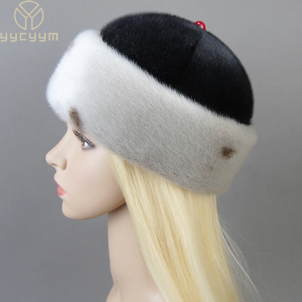 2023 Fashion Winter Thickened Genuine Mink Fur Bomber Hat For Woman Fur Hats Warm Chapeau Motorcycle Russian New Style Mink Caps