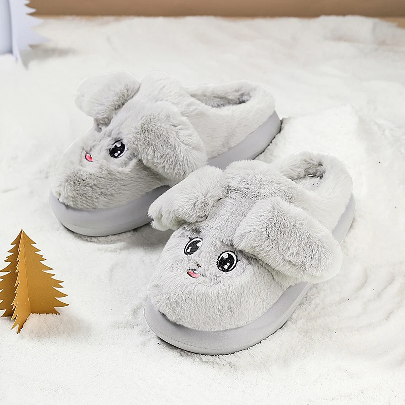 Мягкие детские тапочки в форме кролика плюс бархатные теплые слипоны мягкие