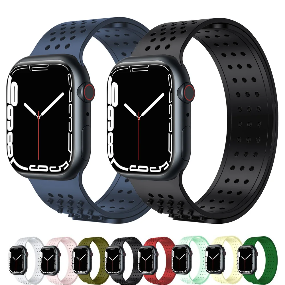 

Ремешок силиконовый для Apple watch band 44 мм 40 мм 45 мм 41 мм 42 мм 38 мм 44 45 мм, Воздухопроницаемый браслет для iWatch series 3 4 5 se 6 7