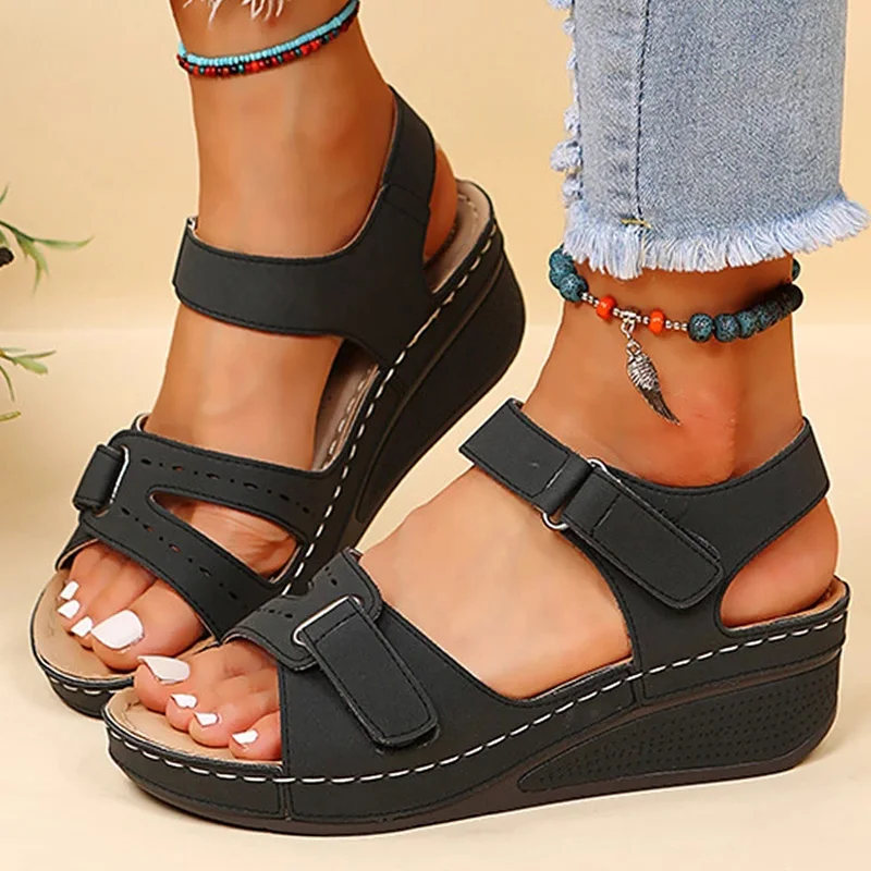 

2023 Women Sandals Summer Heels Mujer Soft Bottom Wedges Platform Shoes