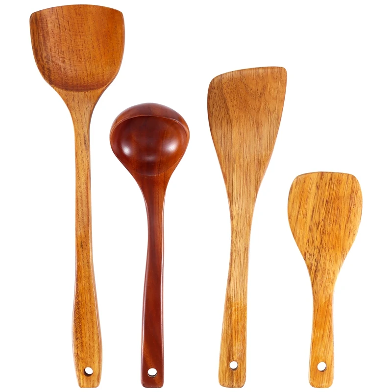 

4Pcs Wooden Shovel Spoon Non Stick Wood Long Rice Spatula Kitchen Cooking Utensil Hand Stir Fry Tools Sets