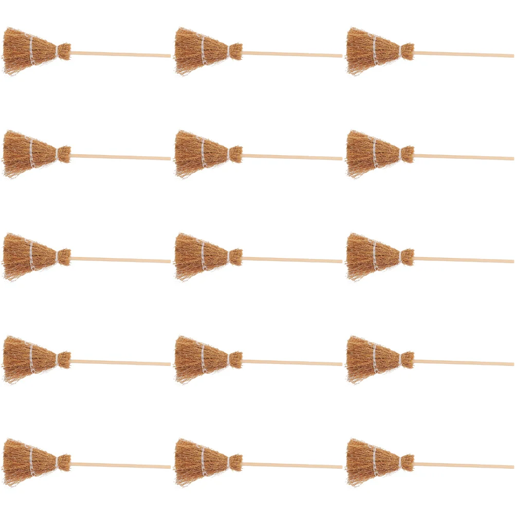 

15 Pcs Halloween Toys Mini House Broom Adorn Brooms Miniature Adorns Miniatures