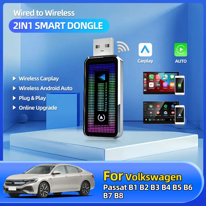

2025 Новый беспроводной адаптер Carplay Android Auto 2in1 Smart Box WIFI BT Auto Connect для Volkswagen Passat B1 B2 B3 B4 B5 B6 B7 B8