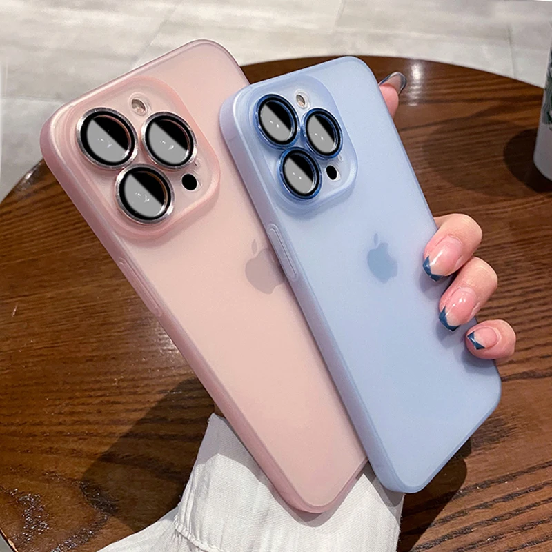 

Luxury Translucent Ultra Thin Matte Case For iPhone 13 12 11 14 Pro Max 13Pro 14 Metal Glass Camera Protector Skin Feeling Cover
