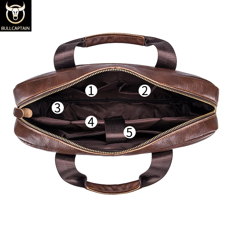 BULLCAPTAIN New Cowhide Men's Business Briefcase/Leather Retro Men's Messenger Bag/Large Capacity Leisure Business Bag/Handbag
