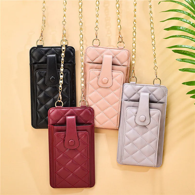 

High Quality Multi-card Female Shoulder Bag Universal Lingge Strap Sleeve Phone Pouch Messenger Bag Case Cover Gifts For Girls
