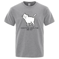 white cat looking up at the sky print male t shirts oversize casual clothes loose casual t shirts men o neck brand tees shirts
