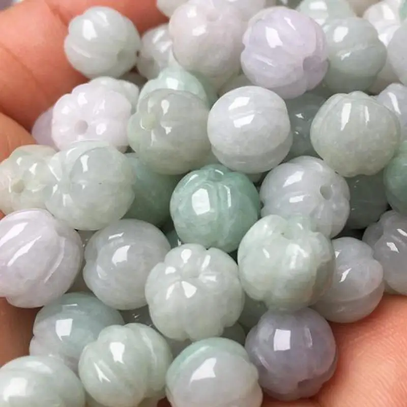 

10mm Myanmar Jade Pumpkin Beads For Jewelry Making Diy Bracelet Necklace Burma Jadeite Hand-carved Jades Stone Bead Accessorie