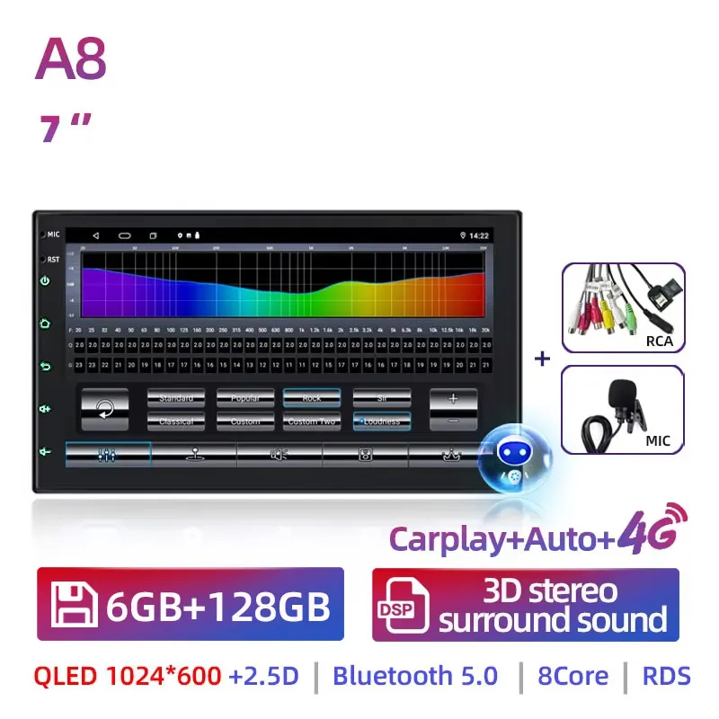 

Ruancheng 8G 128G 2 Din Android 14 Автомобильный радиоприемник GPS AI Carplay Авто Стерео Универсальный 7 "для Volkswagen Nissan Hyundai Kia Toyota
