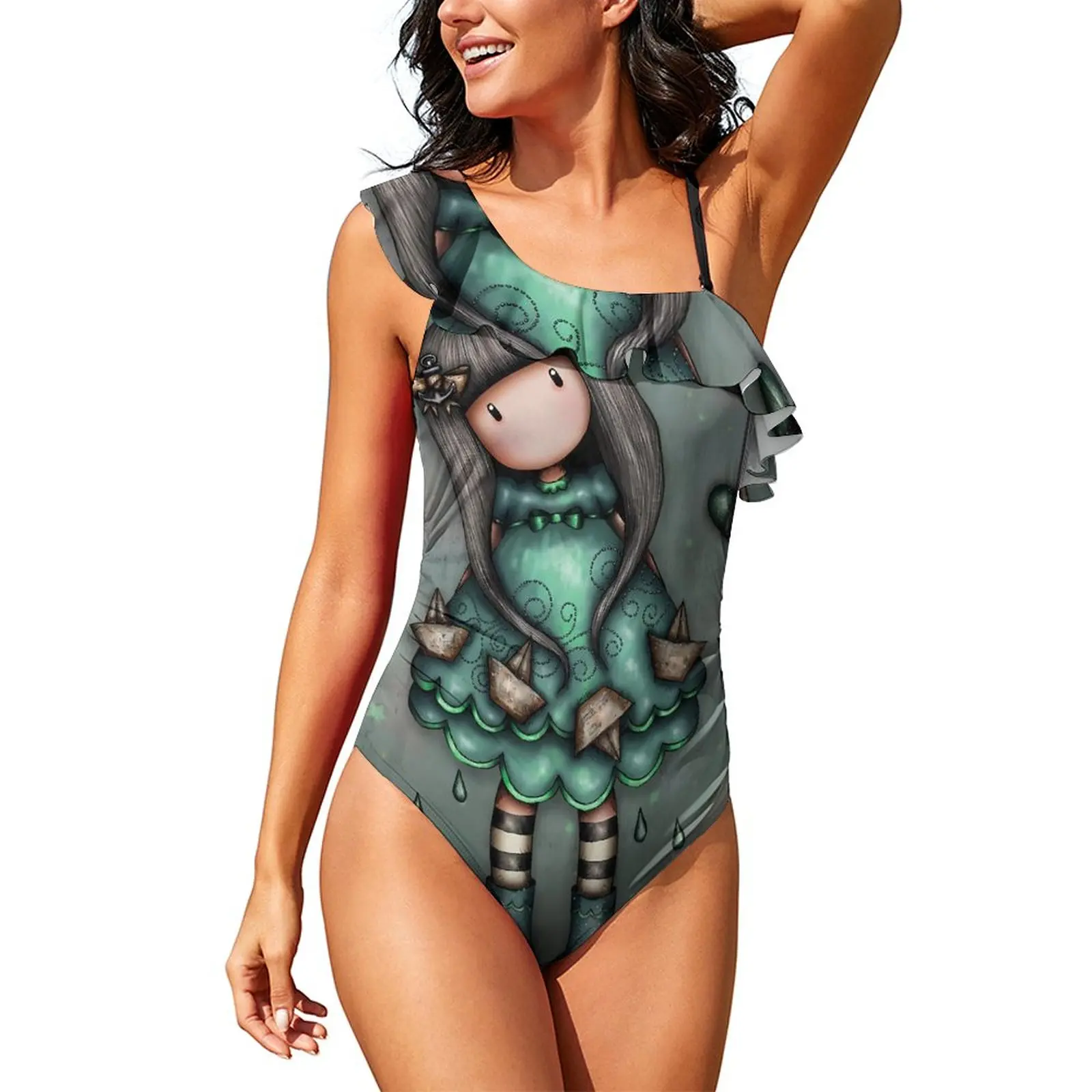 

Купальник-монокини с принтом в океане и эффектом пуш-ап