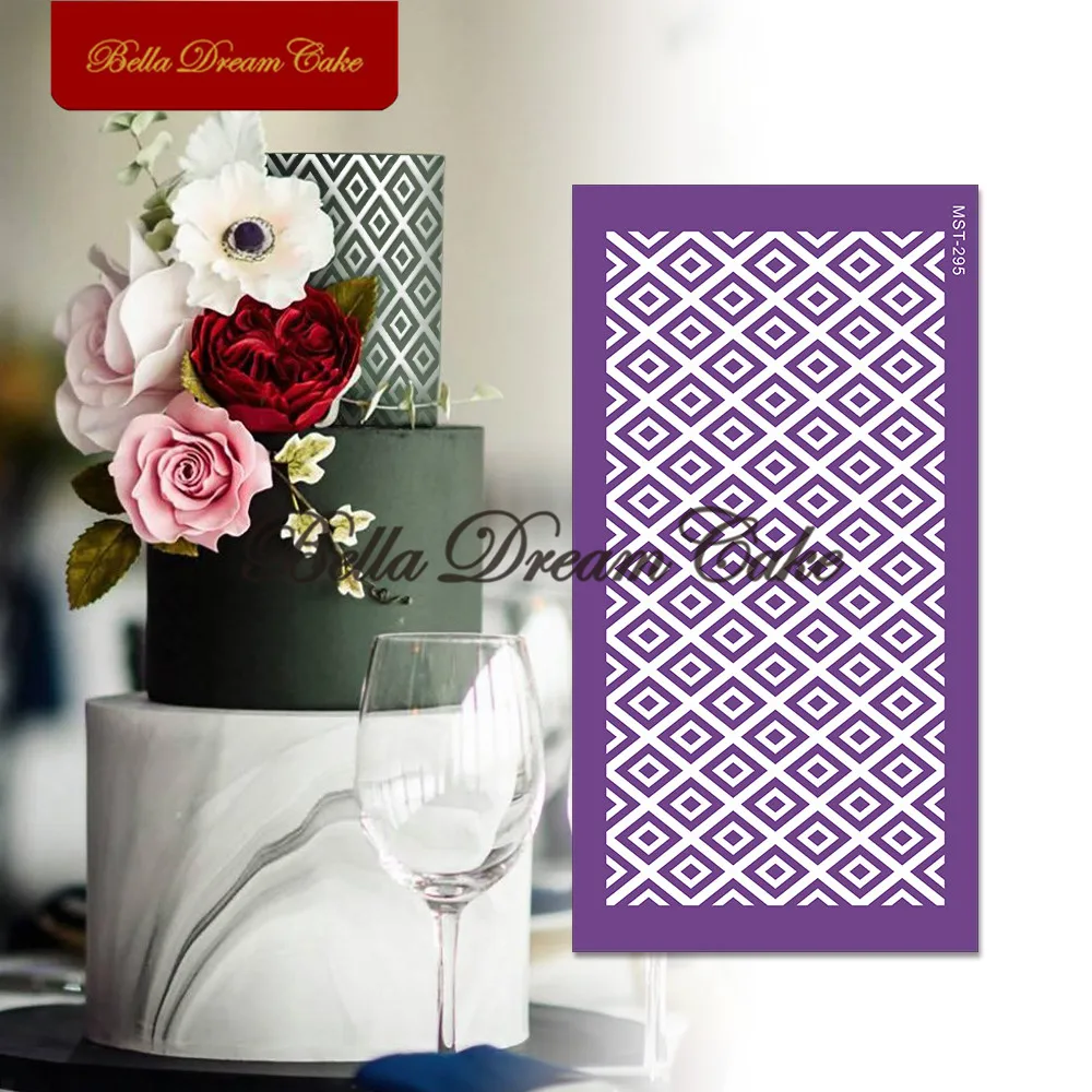 

Rhombic Gem Design Mesh Stencil DIY Royal Cream Fondant Mould Fabric Cake Border Template Cake Decorating Tools Kitchen Bakeware