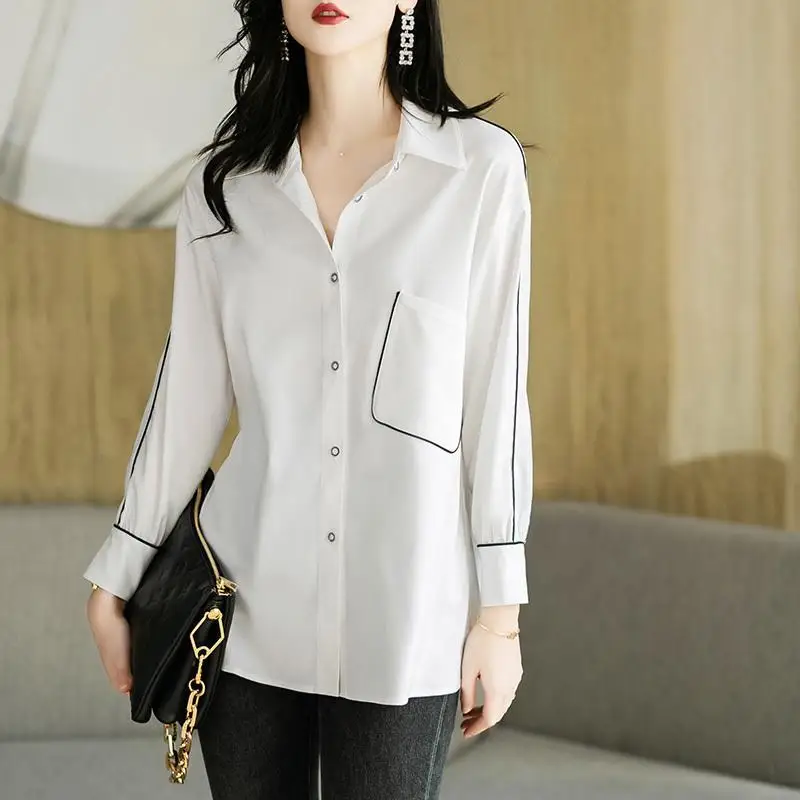 Solid Color Fashion Casual Women's Clothing 2023 Spring New Long Sleeve Tops Women Elegant Single Breasted High-grade White Shir