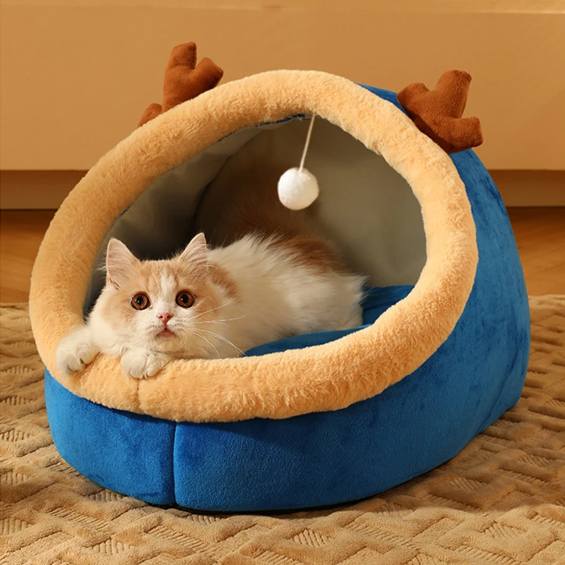 

Cat Bed Nest Dog Puppy Mat Sofa House Winter Warm Pet Items Cama Gato Cartoon Animals Semi-closed Design Removable Washable