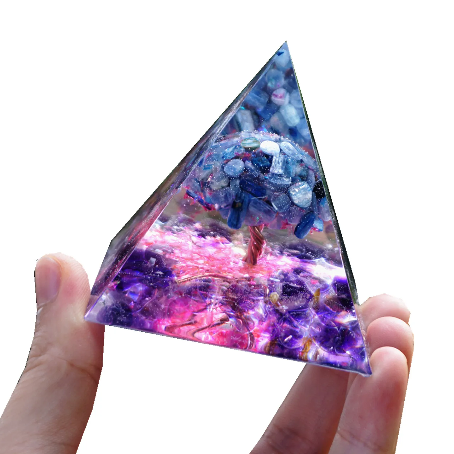 

Orgonite Pyramid Tree of Life Kyanite Quartz With Amethyst Crystal Reiki Energy Healing Orgone Pyramide Meditate EMF Protection