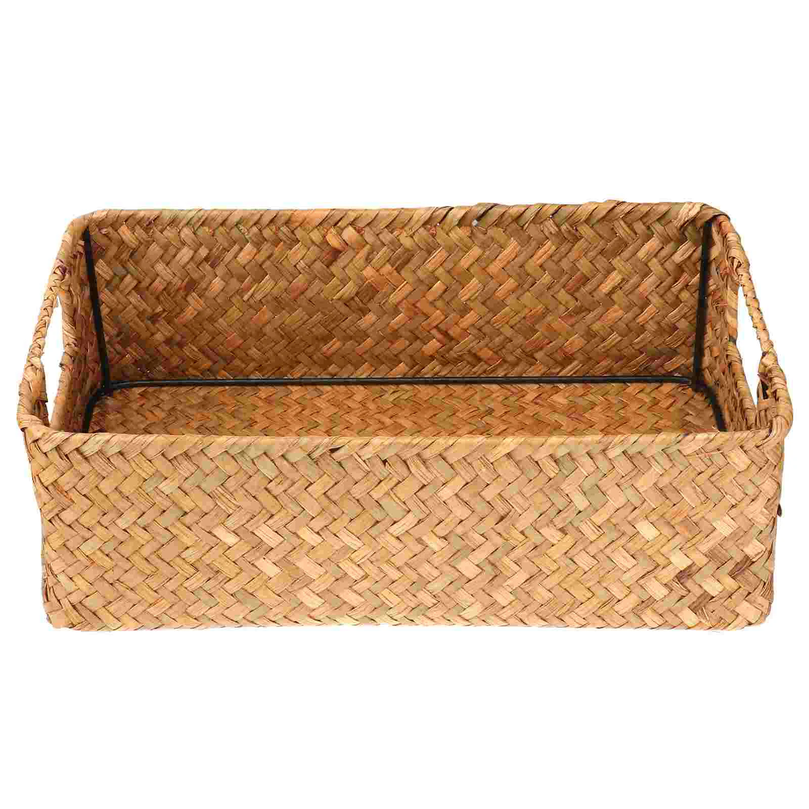 

Retro Hand-woven Seaweed Storage Basket Household Rectangular Sundries Organizer Storage Box for Home Clothes - 30X20X10CM (S,