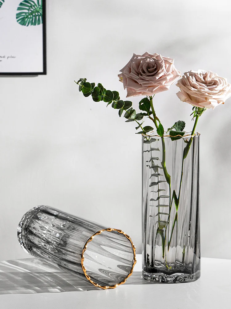 

Nordic Simple Straight Tube Glass Vase Creative Stripe Hydroponic Flower Pot Wedding Decor Living Room Home Decoration