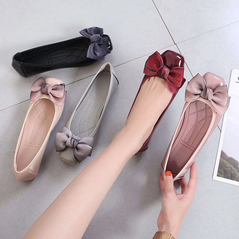 Fashion Pointed Toe Women Flats Shoes Bow Women Shoes Patent Leather Casual Single Summer Ballerina Shallow Mouth Shoes 2023