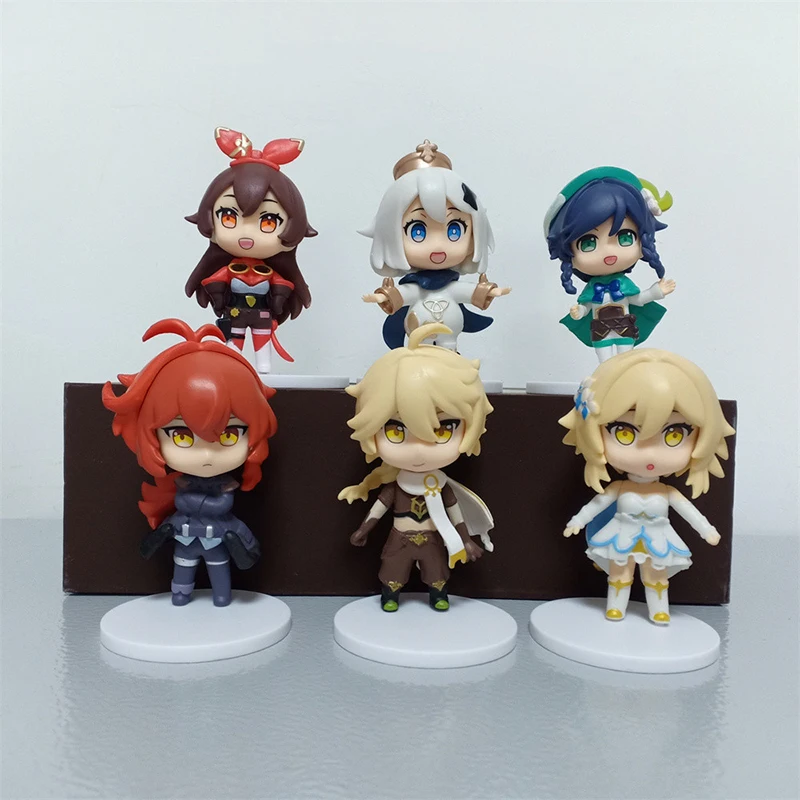 

6pcs/set Kawaii Genshin Impact Anime Action Figure PVC Toy Cute Ragnvindr Klee Amber Paimon Diluc Doll Room Decor Gift for Girls
