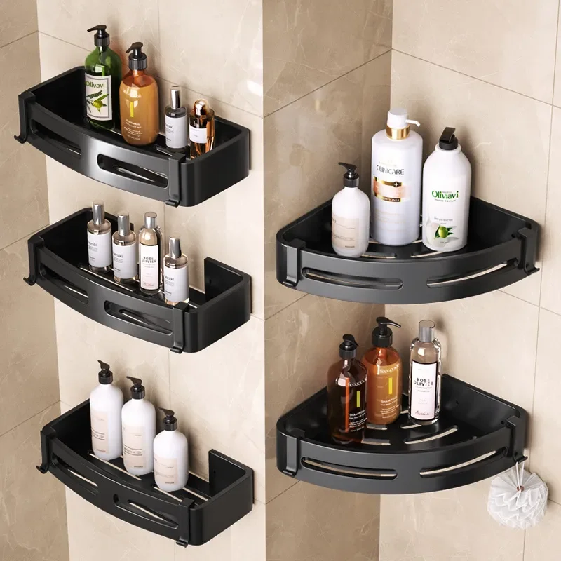 

2023 Bathroom Shelf Shower Shelves Aluminum Wall Mount Shower Shampoo Storage Rack Holder Corner Shelf Bathroom Organizer bathr