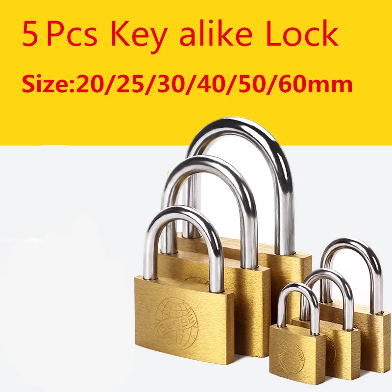 

5 Pcs Same Key Copper Padlock Wolf Head Brass Small Locks Door 20mm 25mm 30mm 40mm Not Rust Lock Core Include 15 Keys