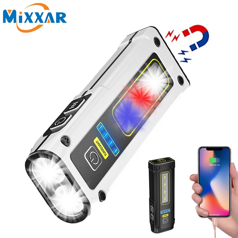 ZK50 Mini Multi-function Flashlight LED Source Working Light Type-C Rechargeable Torch Strong Magnet Emergency Power Bank Lamp