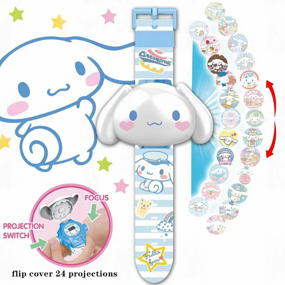 

Sanrio Children Watch Cinnamoroll Melody Hello Kitty Cartoon 24 Figure Projection Watch Flip Sanrio Series Cute Toy Watchs